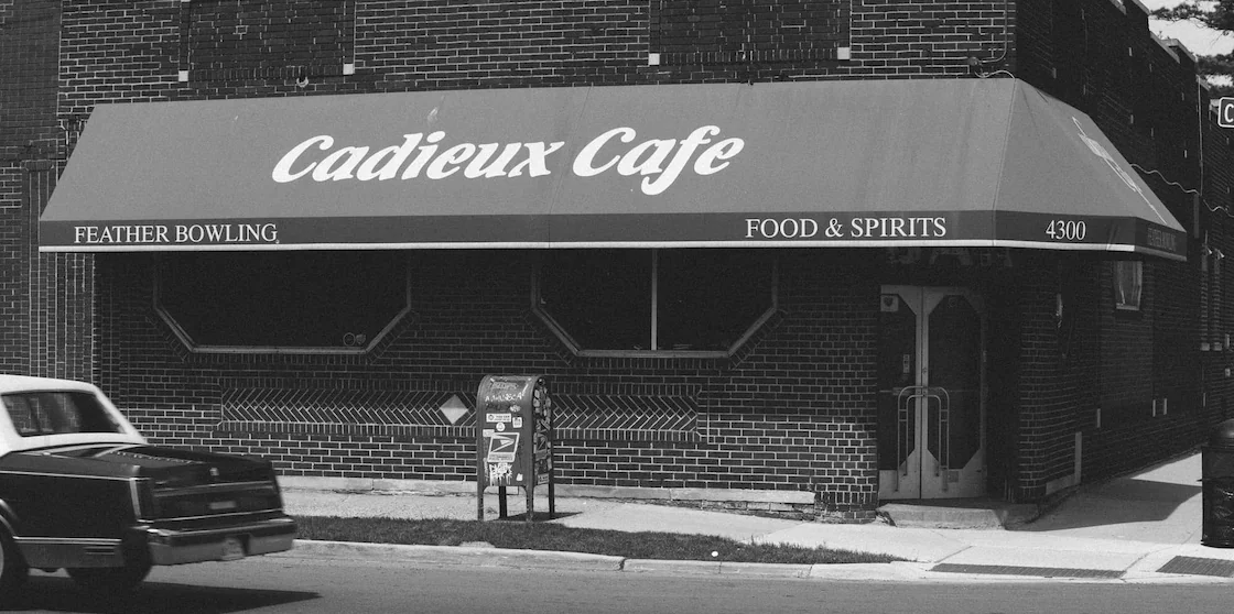 older black and white photograph of the exterior of Cadieux Cafe - iconic eateries