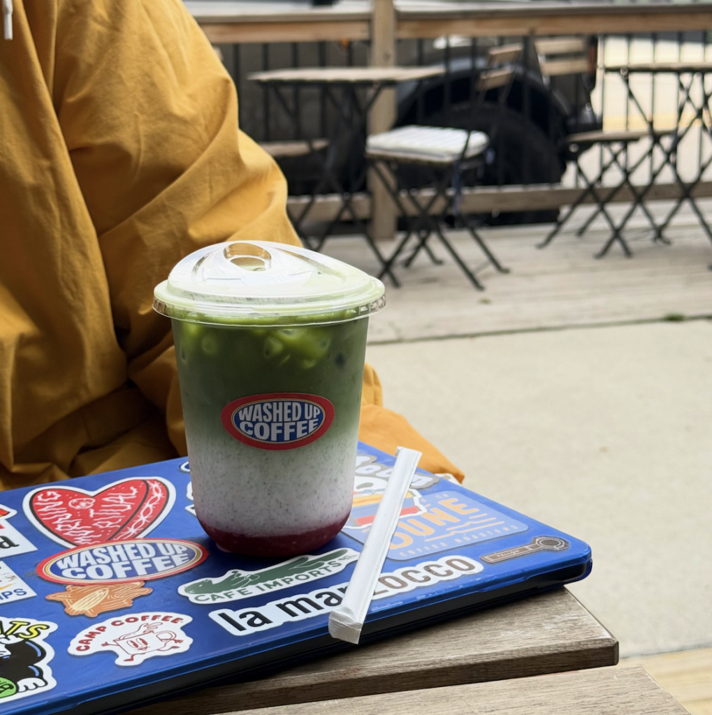 Matcha drink from Washed Up Coffee on their West Village patio space