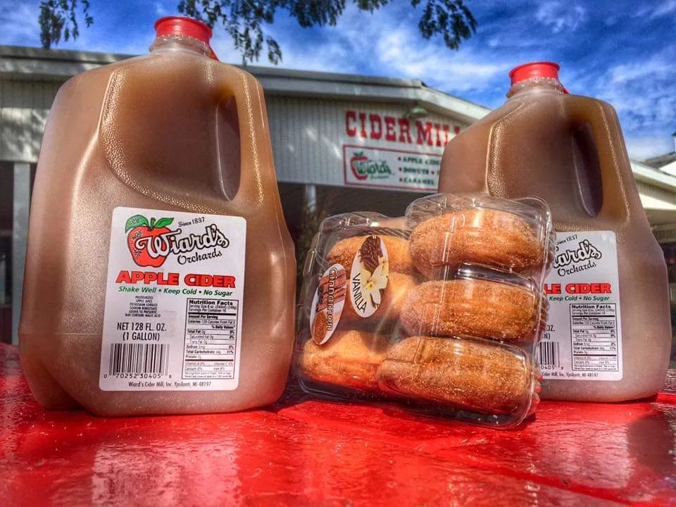 wiard's orchards cider mill gallons of cider with pack of donuts