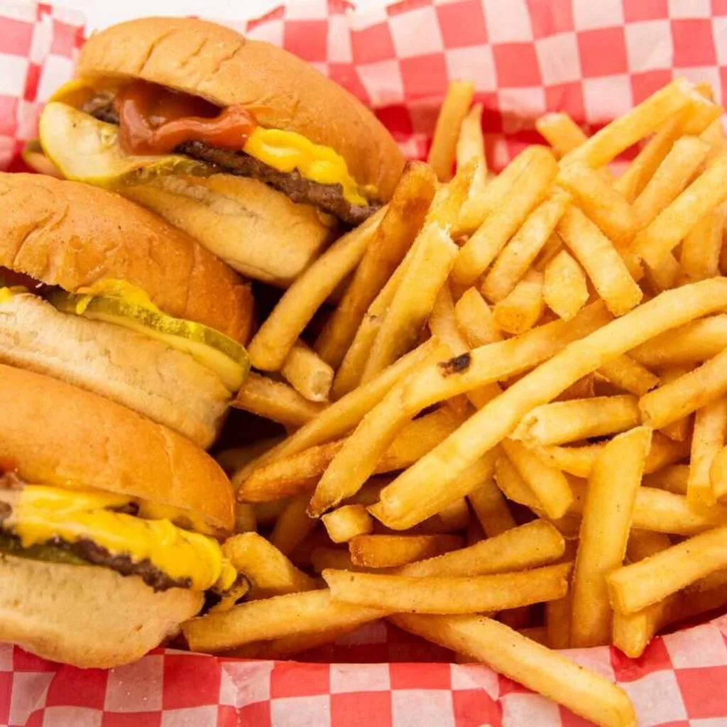 three sliders and fries from little brothers burgers