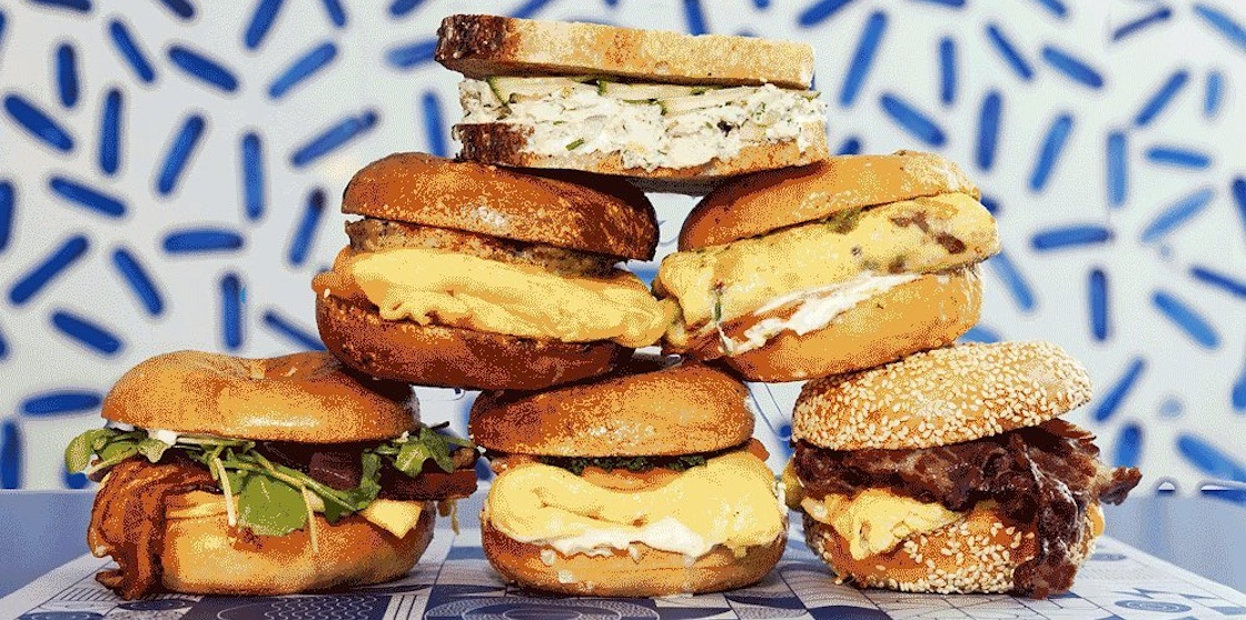 stack of bagel sandwiches from detroit institute of bagels