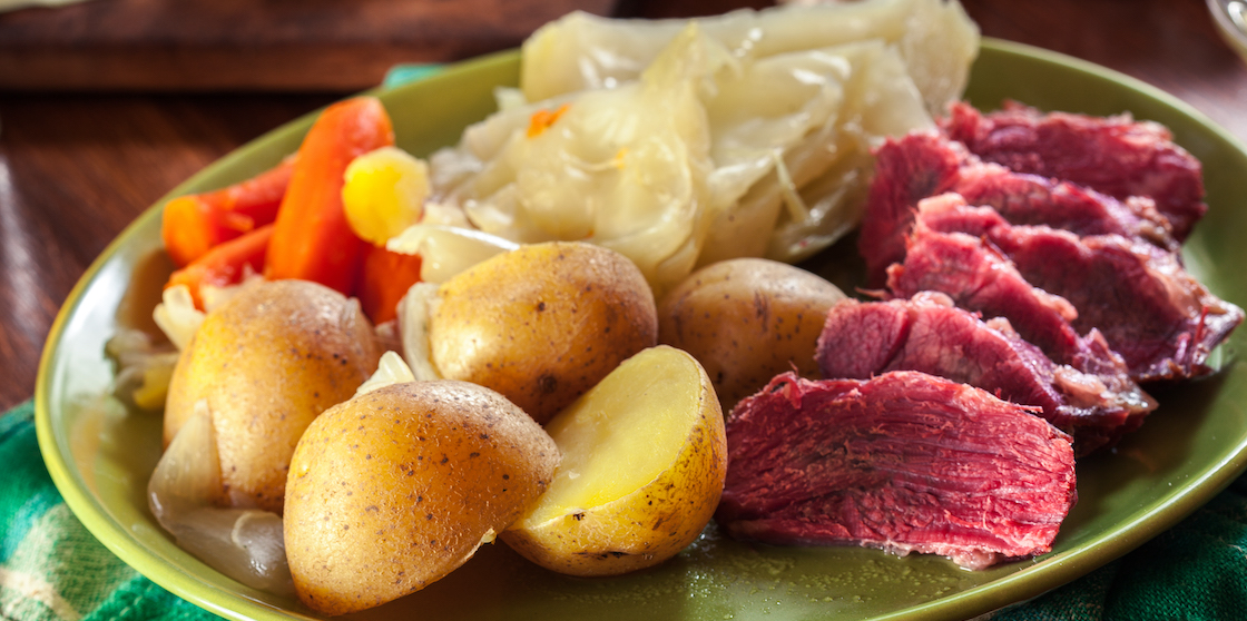 Traditional St. Patrick's Day Corned beef and cabbage with potatoes and carrots