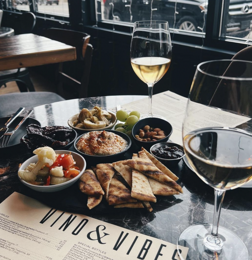Wine and assorted mezze at Vino & Vibes