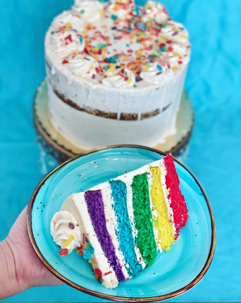 Rainbow Fruity Pebbles Cake from For the Love of Sugar