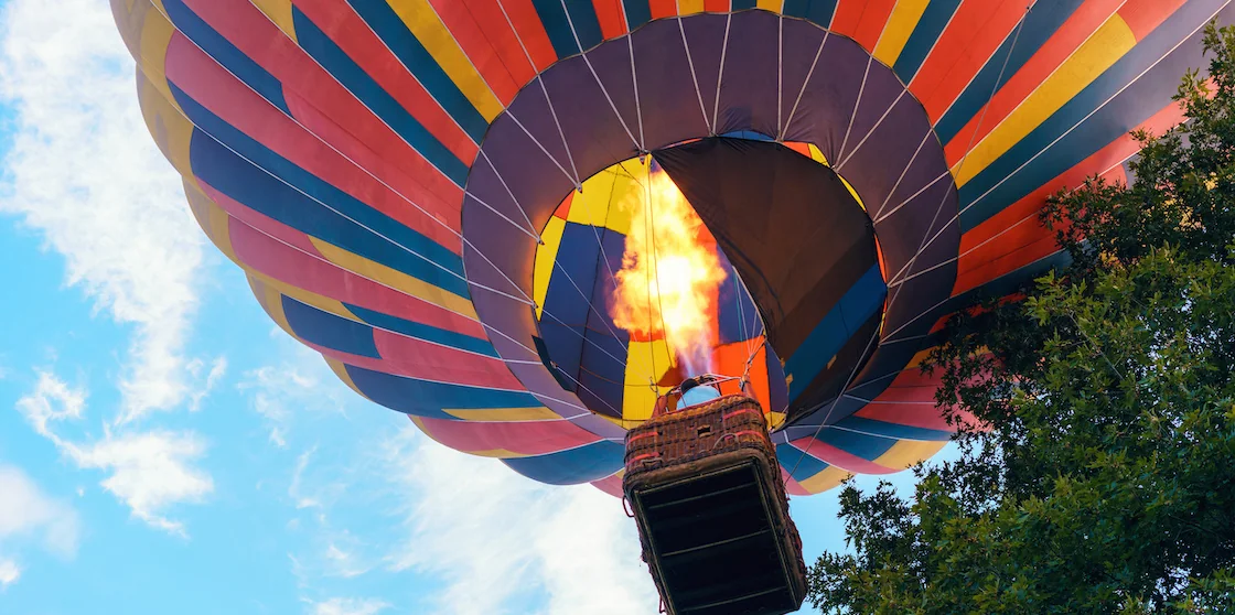 Hot air balloon photographed from below