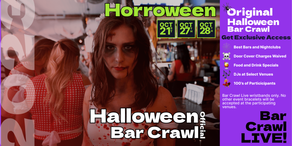 bar crawl live! halloween bar crawl flyer