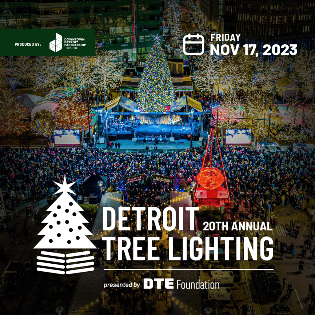 detroit tree lighting flyer for campus martius park
november event - tree lighting