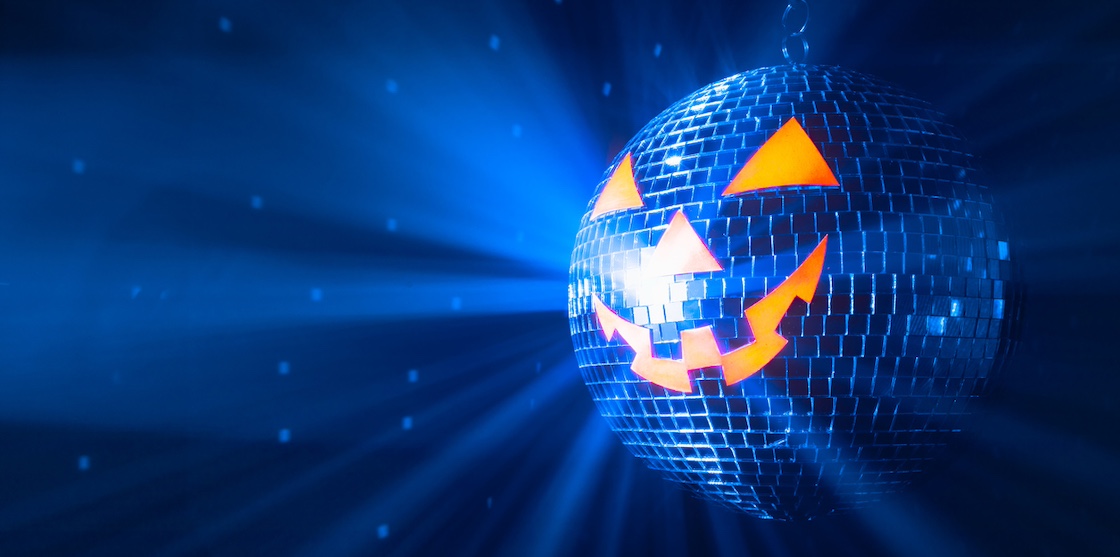 halloween party disco jack o lantern with blue lights