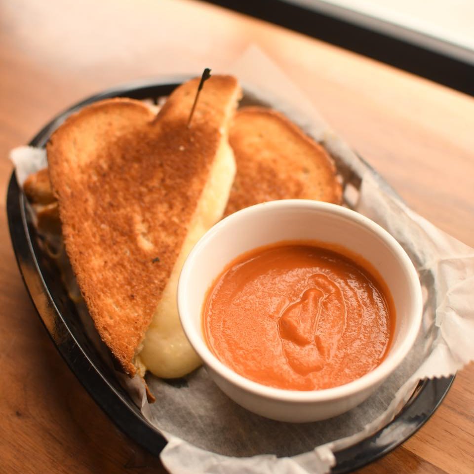 Second Best grilled cheese sandwich with cup of red pepper dip