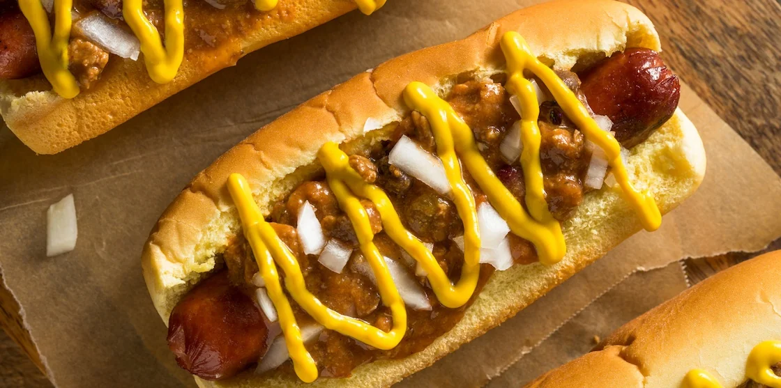 Homemade Detroit Style Chili Dog with Mustard and Onion chili dogs coney dogs