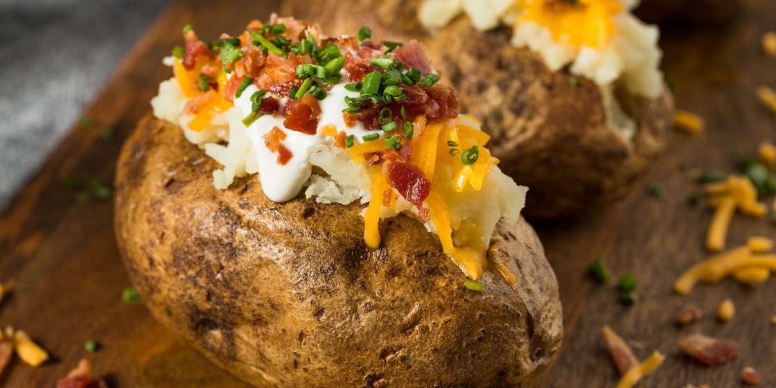 Homemade Loaded Baked Potatoes with Bacon Cheddar and Sour Cream - baked potato