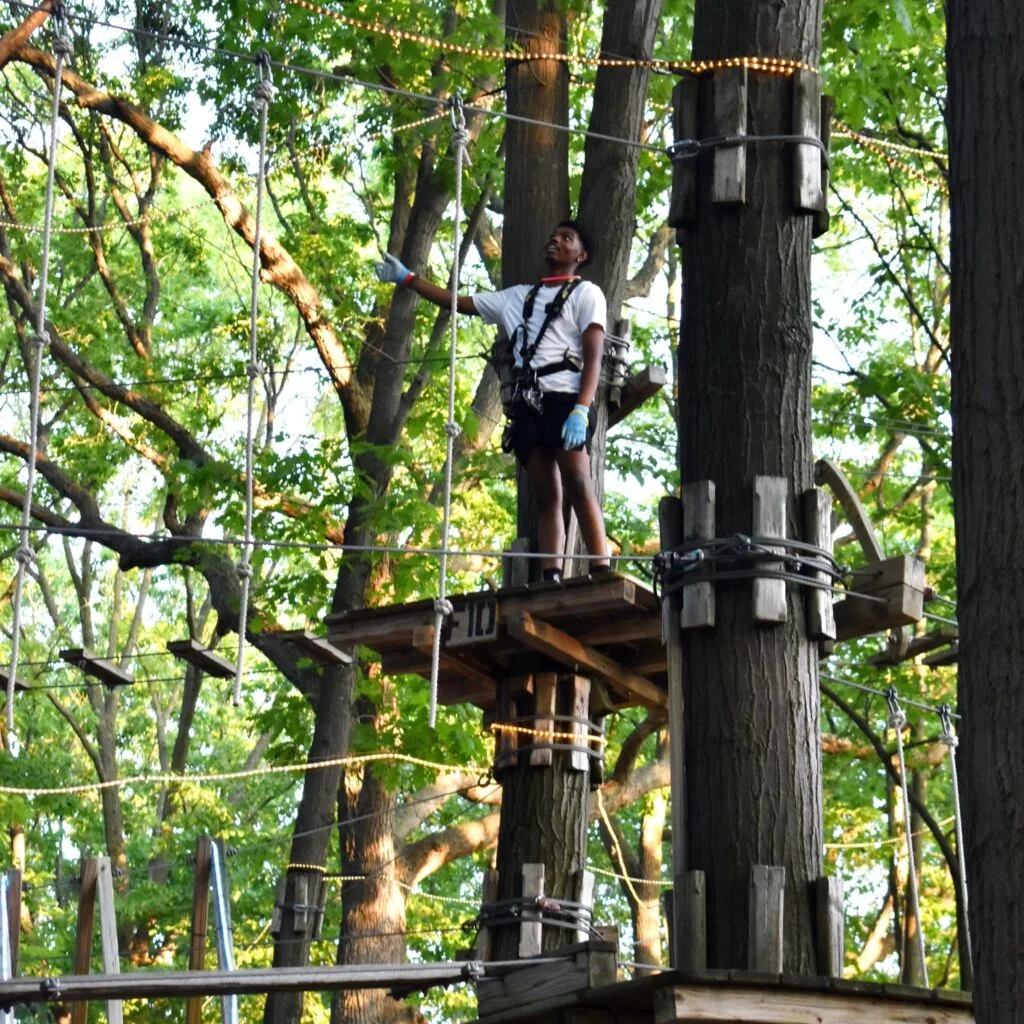 teen standing on a platform in the treerunner adventure park