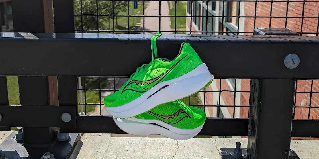 pair of green running shoes from RUNdetroit