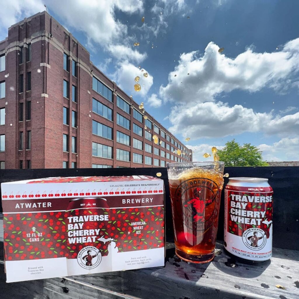 atwater brewery's traverse bar cherry wheat on its rooftop bar in detroit