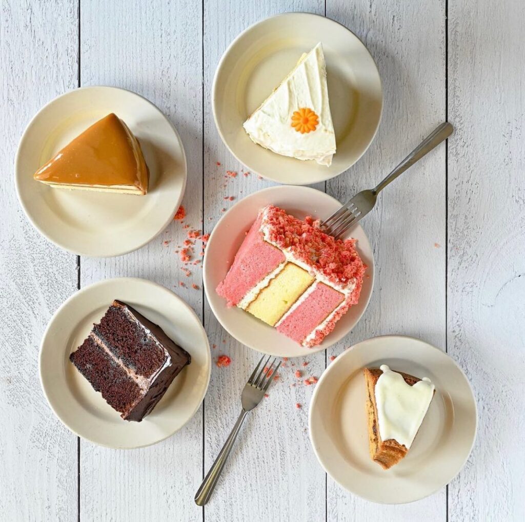aerial view of cake slices from good cakes and bakes