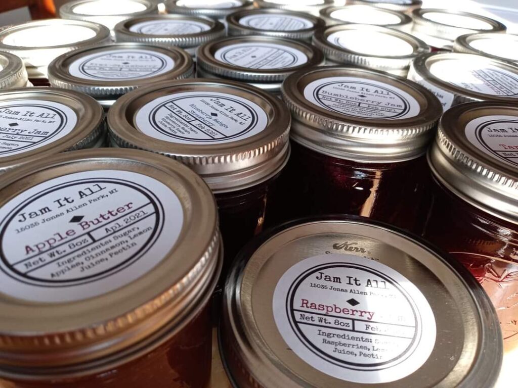 jars of jam at allen park farmers market.