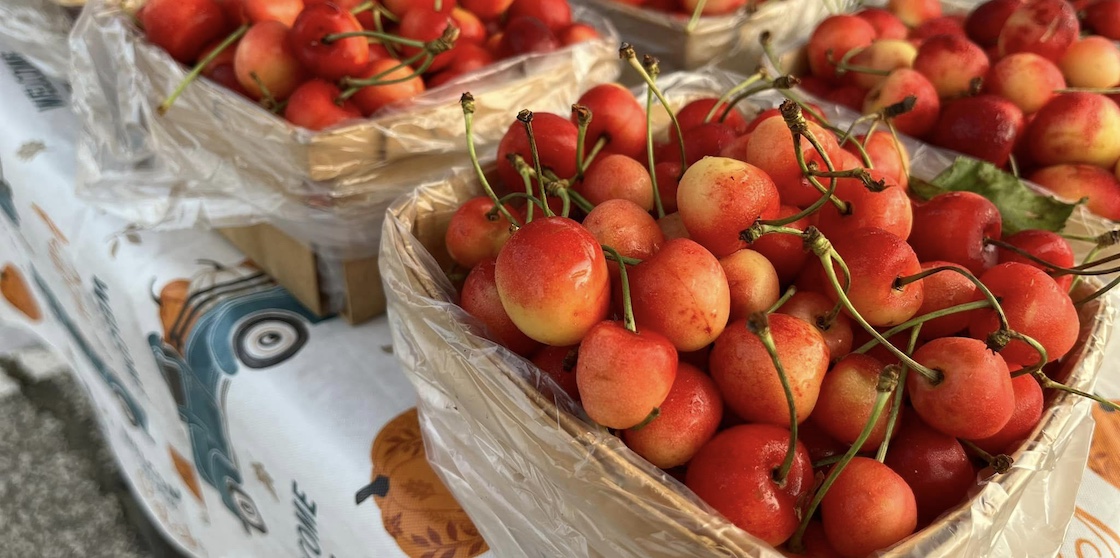 baskets of cherries at the mount clemens farmers markets