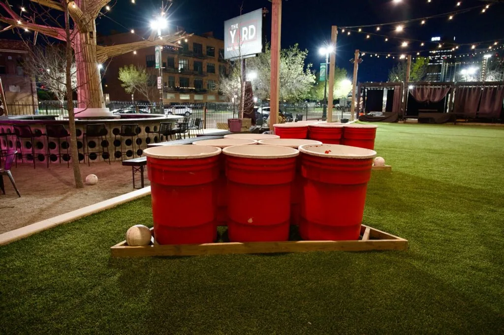 the yard at corktown giant beer pong cups for game night