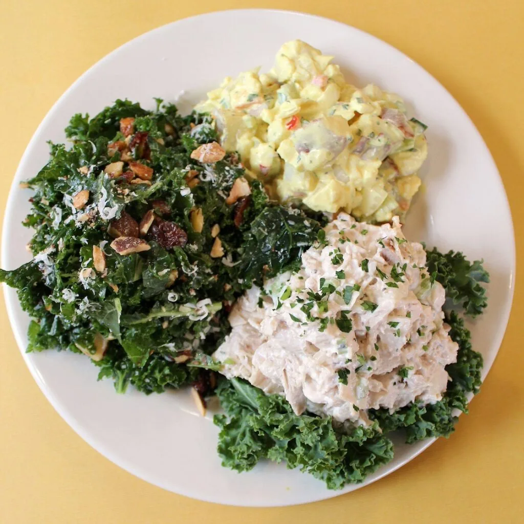 zingerman's deli salad trio: potato salad, tuna salad, and abc kale