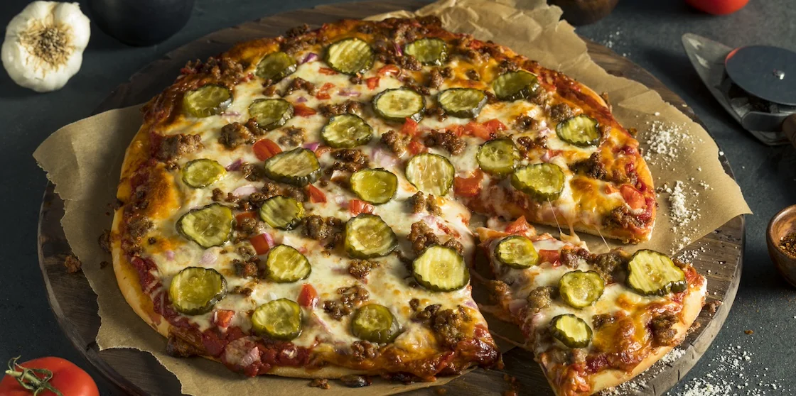 Hamburger Pizza with Beef Pickles and Onions