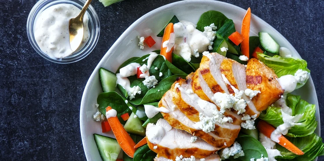 meal prep buffalo chicken salad from grace, savory & sweet