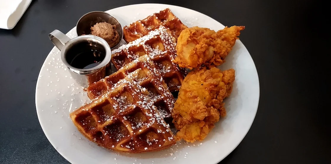 Sweet potato waffle and fried chicken