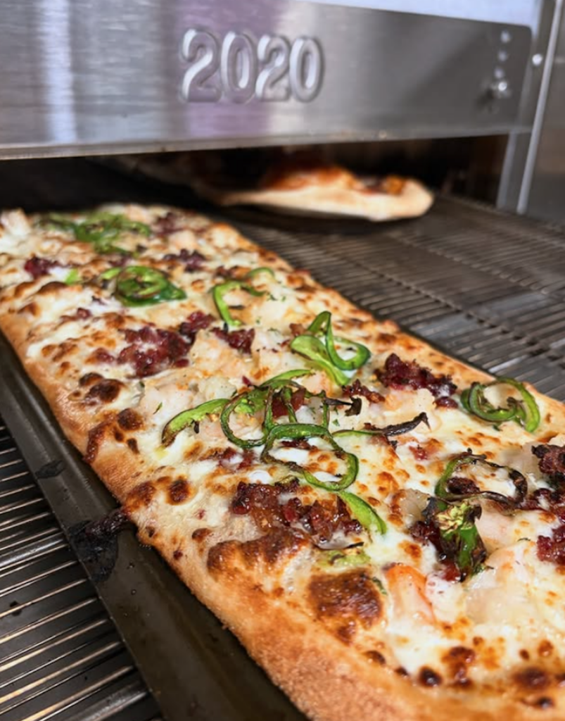 Beef bacon and green pepper pizza from Toss & Sauce
