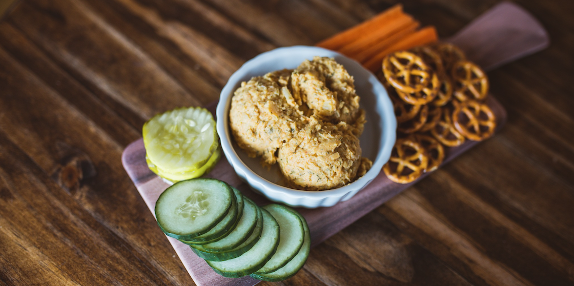 Hummus Boards with cucumbers, pickles, carrots, and pretzels - The Congregation