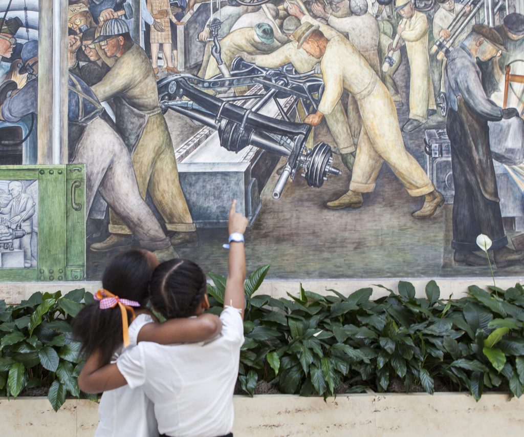 Girls viewing Diego Rivera's Detroit Industry